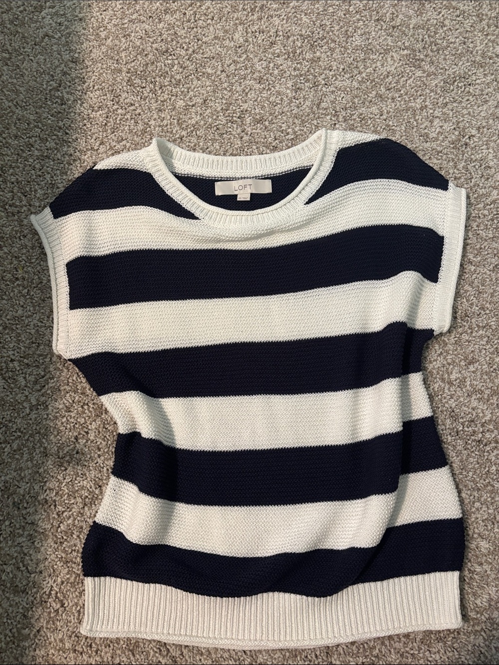 LOFT Navy & Cream Wide-Stripe Knit Tee